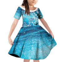 Polynesia World Ocean Day Family Matching Off Shoulder Short Dress and Hawaiian Shirt Ocean Style LT05 Daughter's Dress Blue - Polynesian Pride