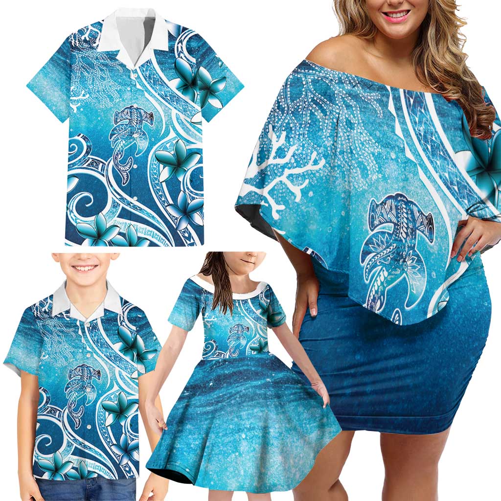 Polynesia World Ocean Day Family Matching Off Shoulder Short Dress and Hawaiian Shirt Ocean Style