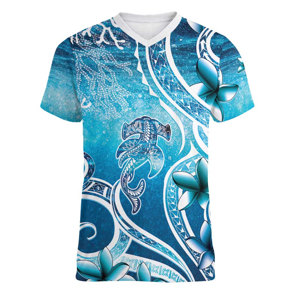 Polynesia World Ocean Day Women V-Neck T-Shirt Ocean Style LT05 Female Blue - Polynesian Pride