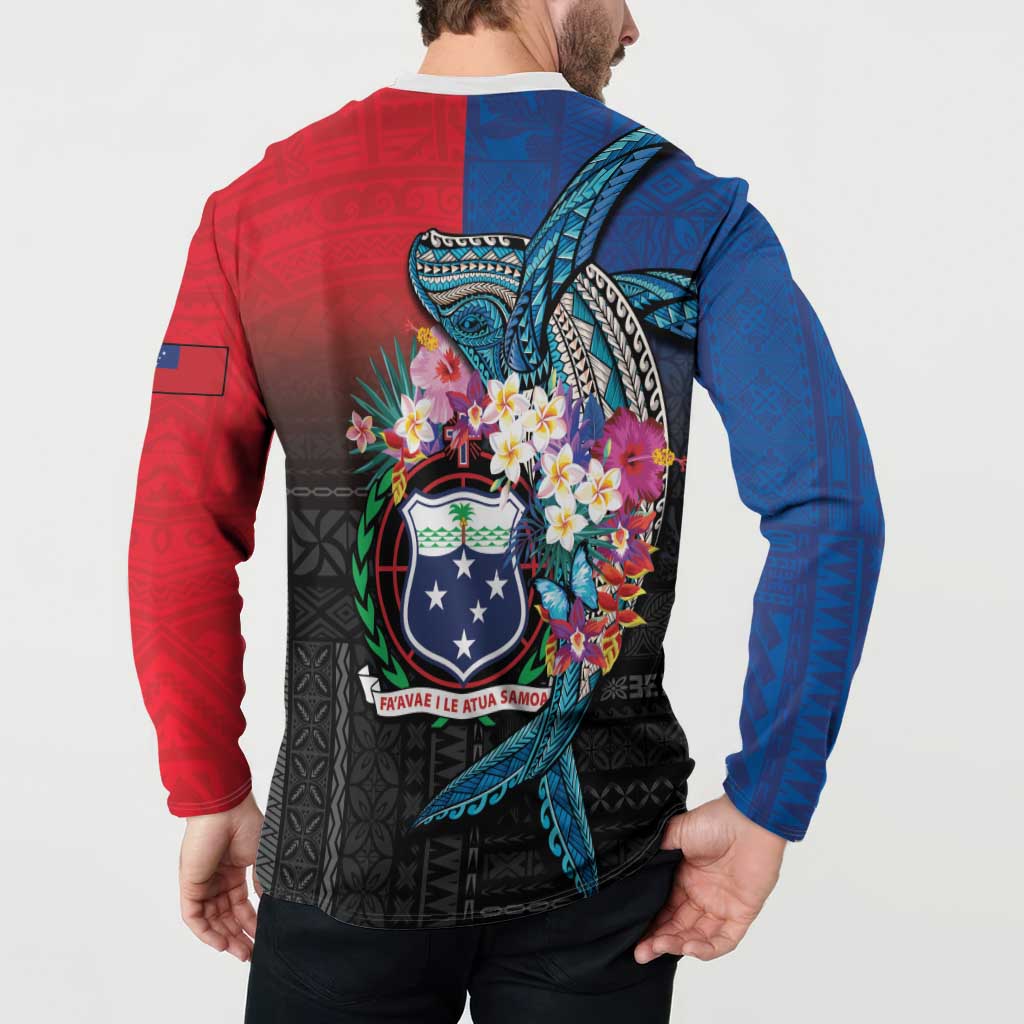 Samoa Button Sweatshirt Humpback Whale Siapo Pattern