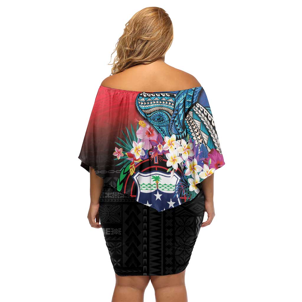 Samoa Family Matching Off Shoulder Short Dress and Hawaiian Shirt Humpback Whale Siapo Pattern