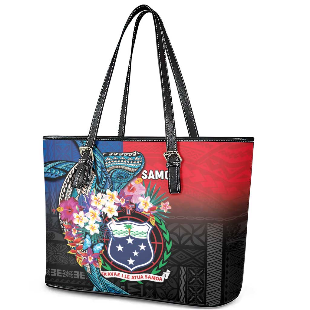 Samoa Leather Tote Bag Humpback Whale Siapo Pattern