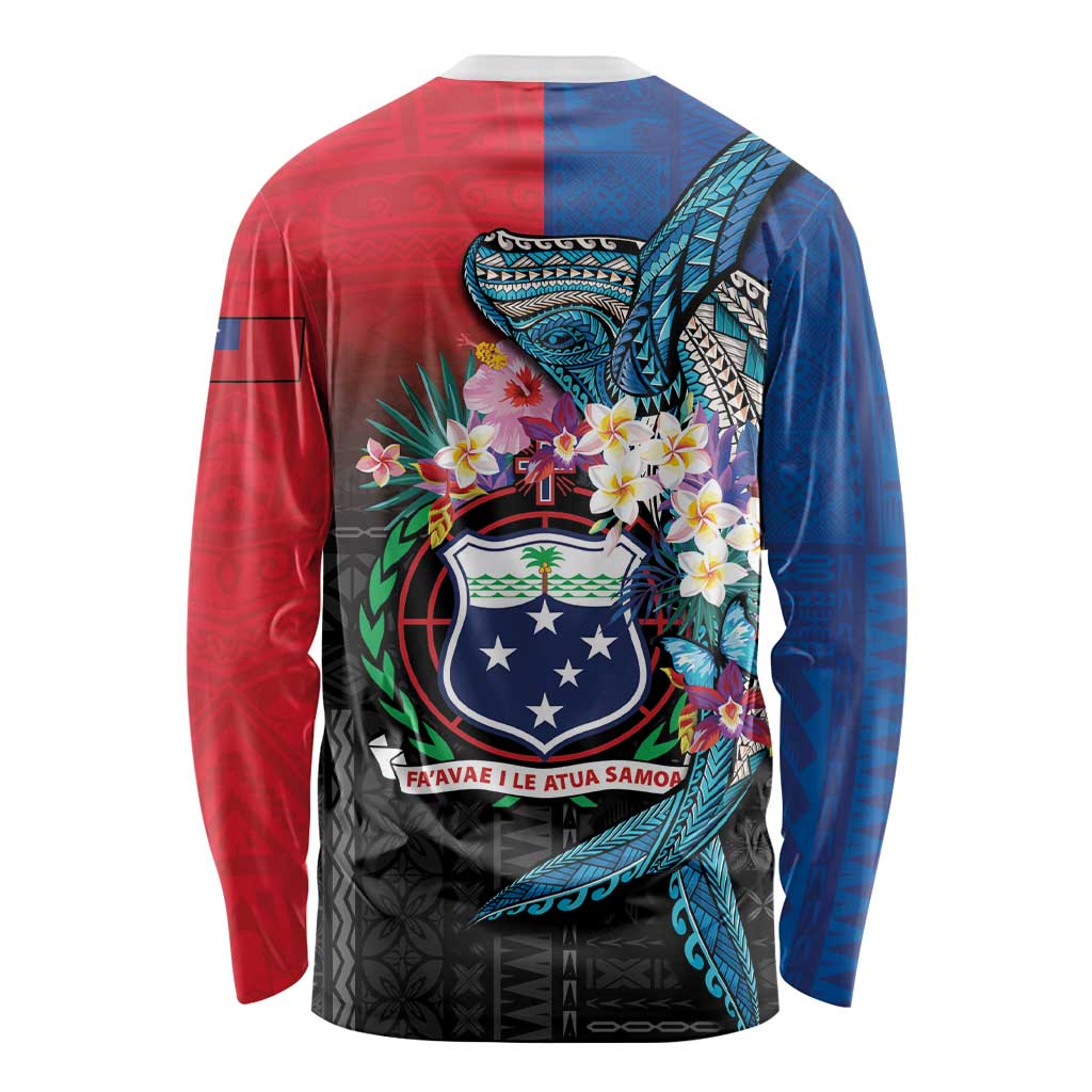 Samoa Long Sleeve Shirt Humpback Whale Siapo Pattern