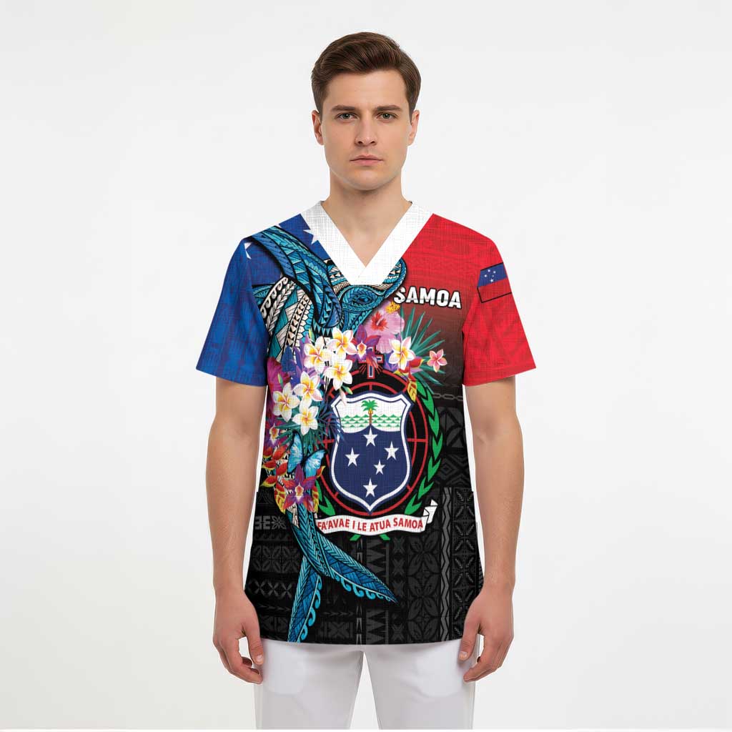 Samoa Scrub Top Humpback Whale Siapo Pattern - Polynesian Pride