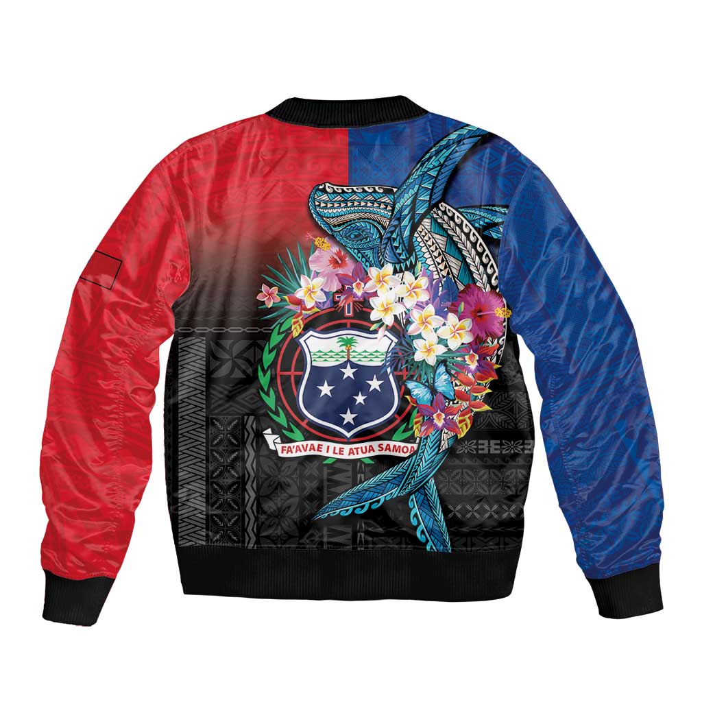 Samoa Sleeve Zip Bomber Jacket Humpback Whale Siapo Pattern