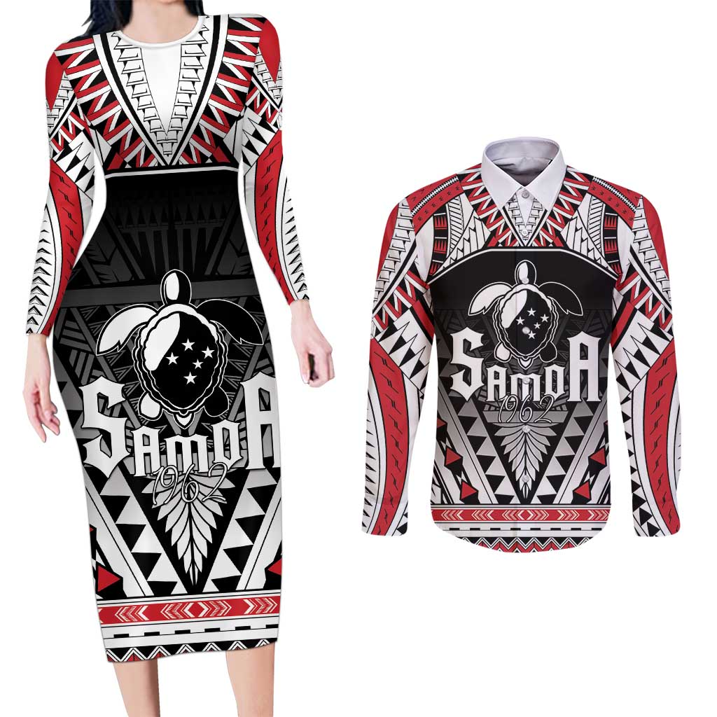 Samoa Independence Day Couples Matching Long Sleeve Bodycon Dress and Long Sleeve Button Shirt Proud To Be Samoan
