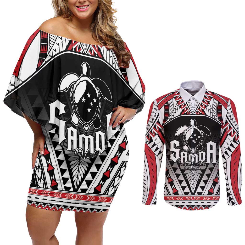 Samoa Independence Day Couples Matching Off Shoulder Short Dress and Long Sleeve Button Shirt Proud To Be Samoan