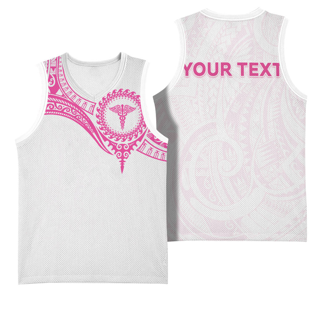 Personalised New Zealand Aotearoa Basketball Jersey Nurse Tribal Pink Version LT05 - Polynesian Pride