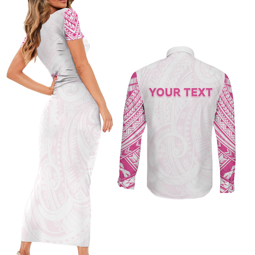 Personalised New Zealand Aotearoa Couples Matching Short Sleeve Bodycon Dress and Long Sleeve Button Shirt Nurse Tribal Pink Version