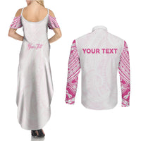 Personalised New Zealand Aotearoa Couples Matching Summer Maxi Dress and Long Sleeve Button Shirt Nurse Tribal Pink Version LT05 - Polynesian Pride