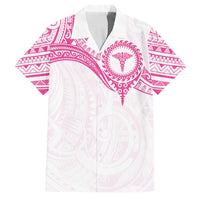 Personalised New Zealand Aotearoa Family Matching Off Shoulder Maxi Dress and Hawaiian Shirt Nurse Tribal Pink Version LT05 Dad's Shirt - Short Sleeve Pink - Polynesian Pride