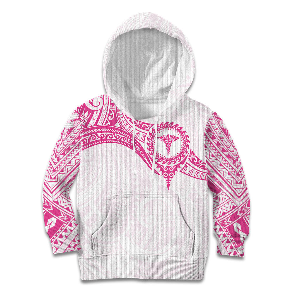 Personalised New Zealand Aotearoa Kid Hoodie Nurse Tribal Pink Version