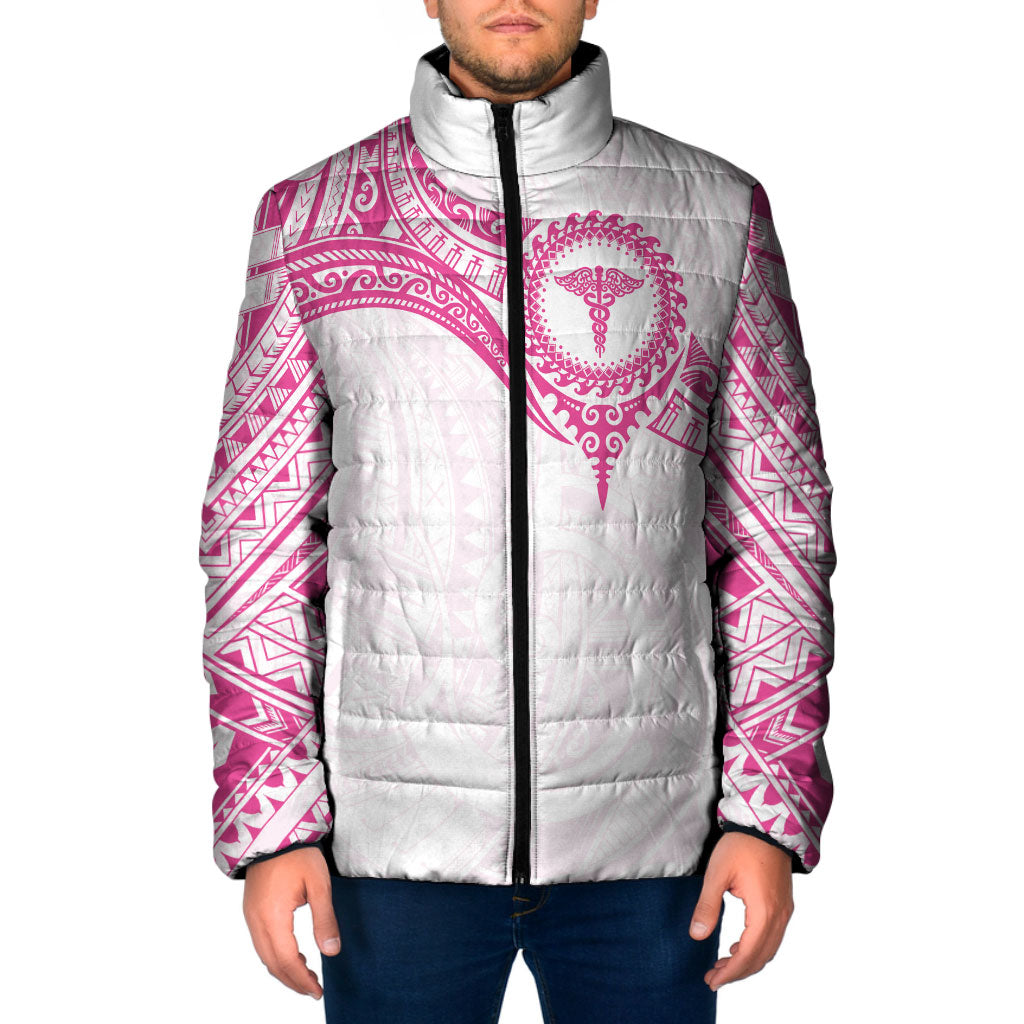 Personalised New Zealand Aotearoa Padded Jacket Nurse Tribal Pink Version