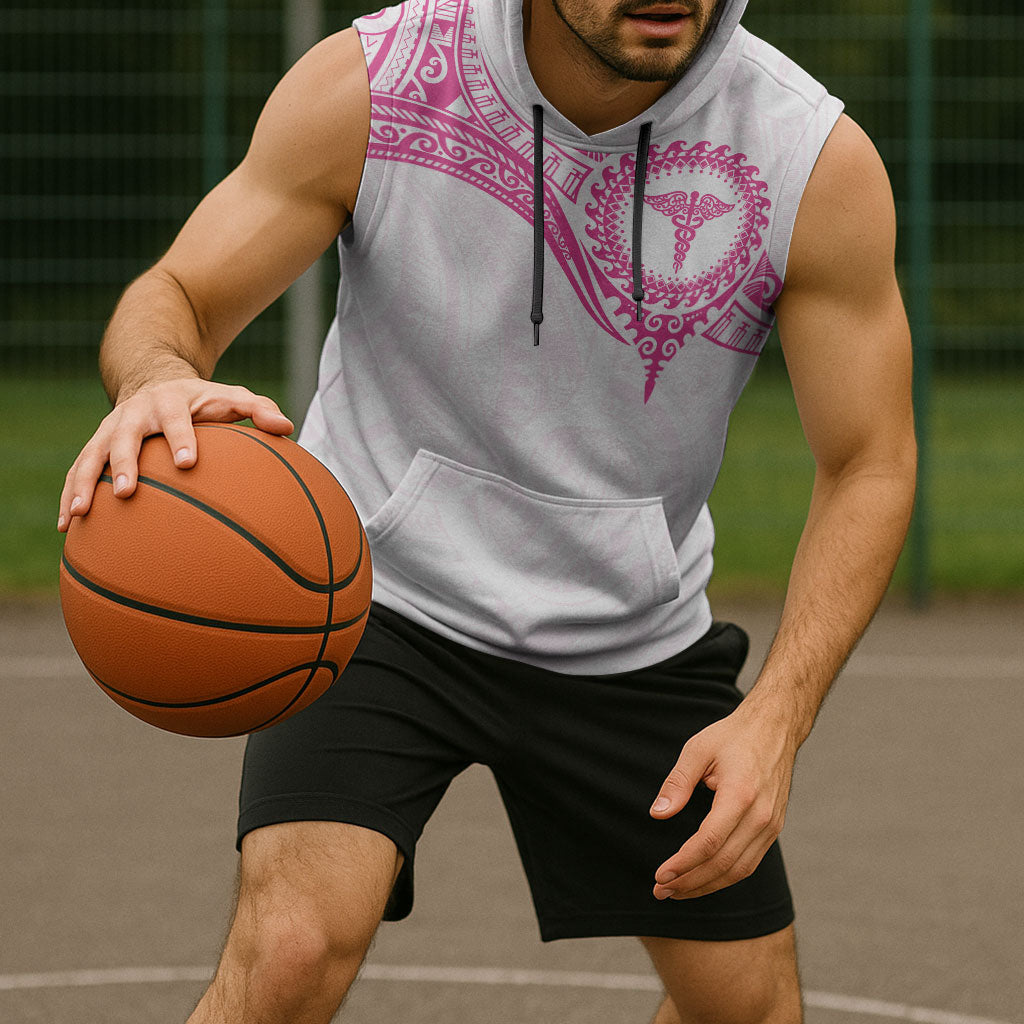 Personalised New Zealand Aotearoa Sleeveless Hoodie Nurse Tribal Pink Version