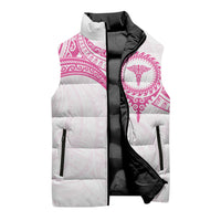 Personalised New Zealand Aotearoa Sleeveless Puffer Jacket Nurse Tribal Pink Version