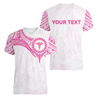 Personalised New Zealand Aotearoa Women V-Neck T-Shirt Nurse Tribal Pink Version