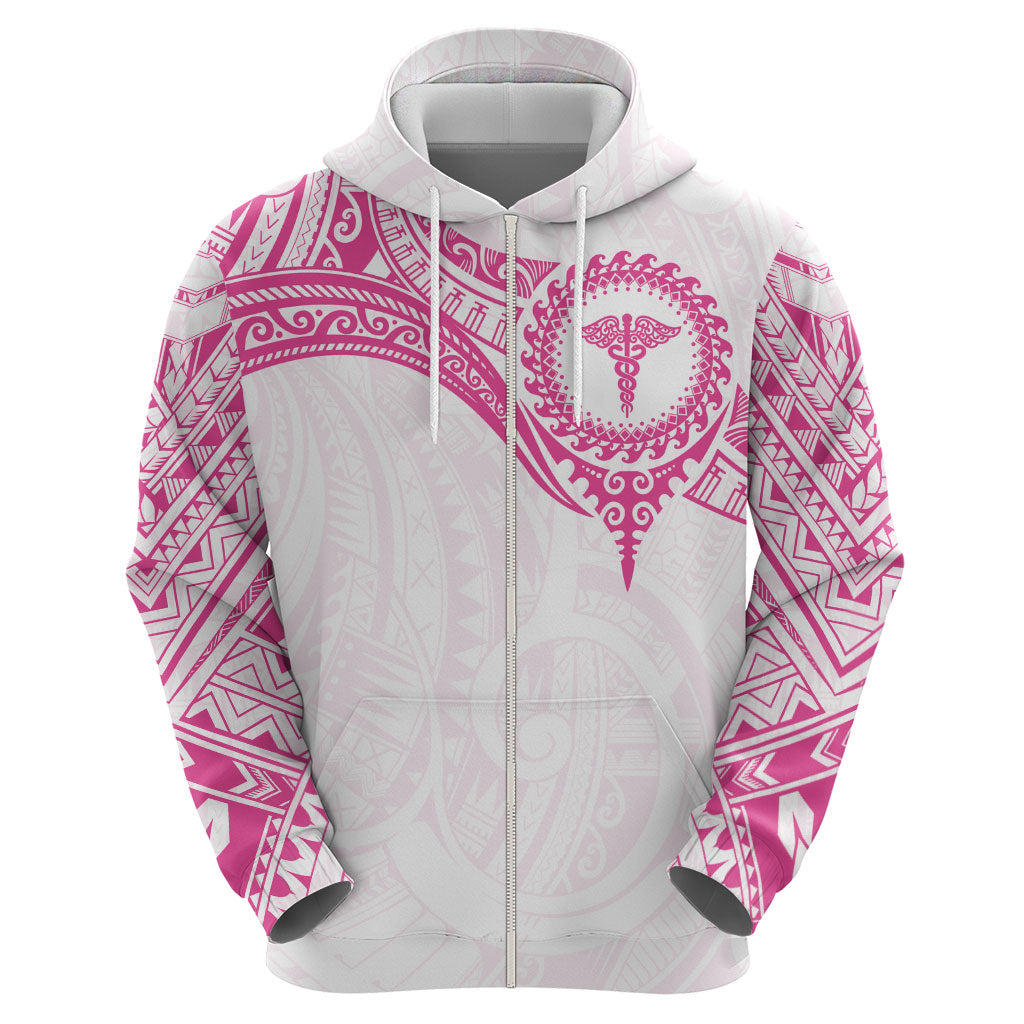 Personalised New Zealand Aotearoa Zip Hoodie Nurse Tribal Pink Version LT05 - Polynesian Pride