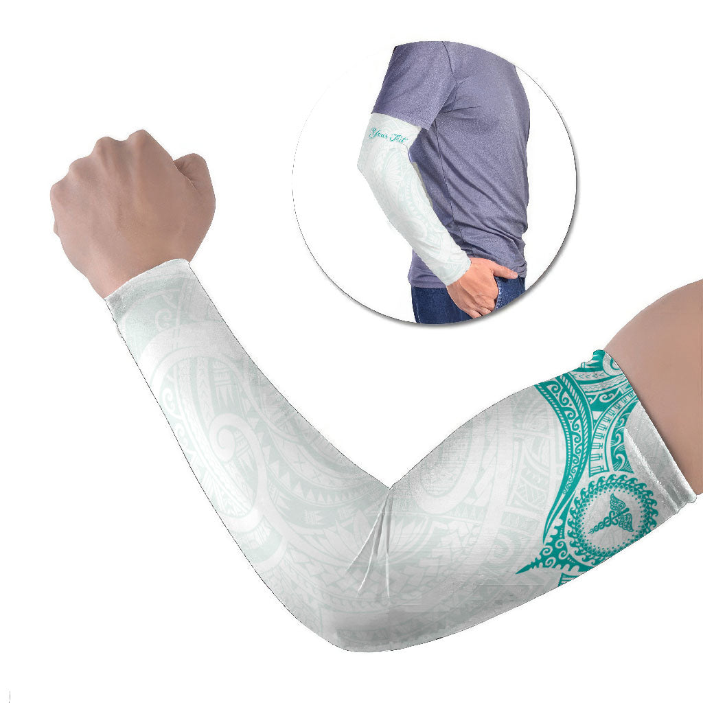 Personalised New Zealand Aotearoa Arm Sleeves Nurse Tribal Teal Version LT05 Set of 2 Teal - Polynesian Pride