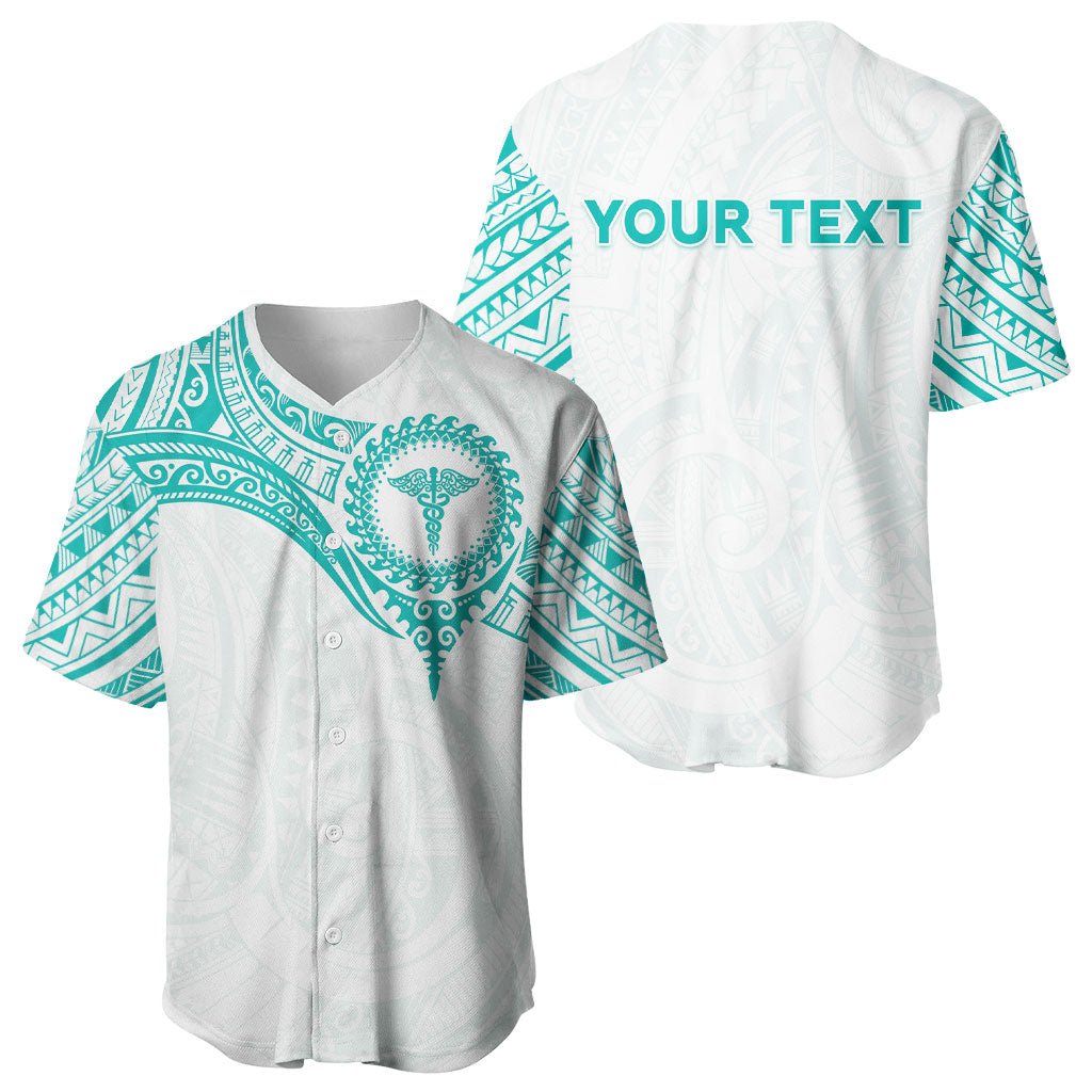 Personalised New Zealand Aotearoa Baseball Jersey Nurse Tribal Teal Version
