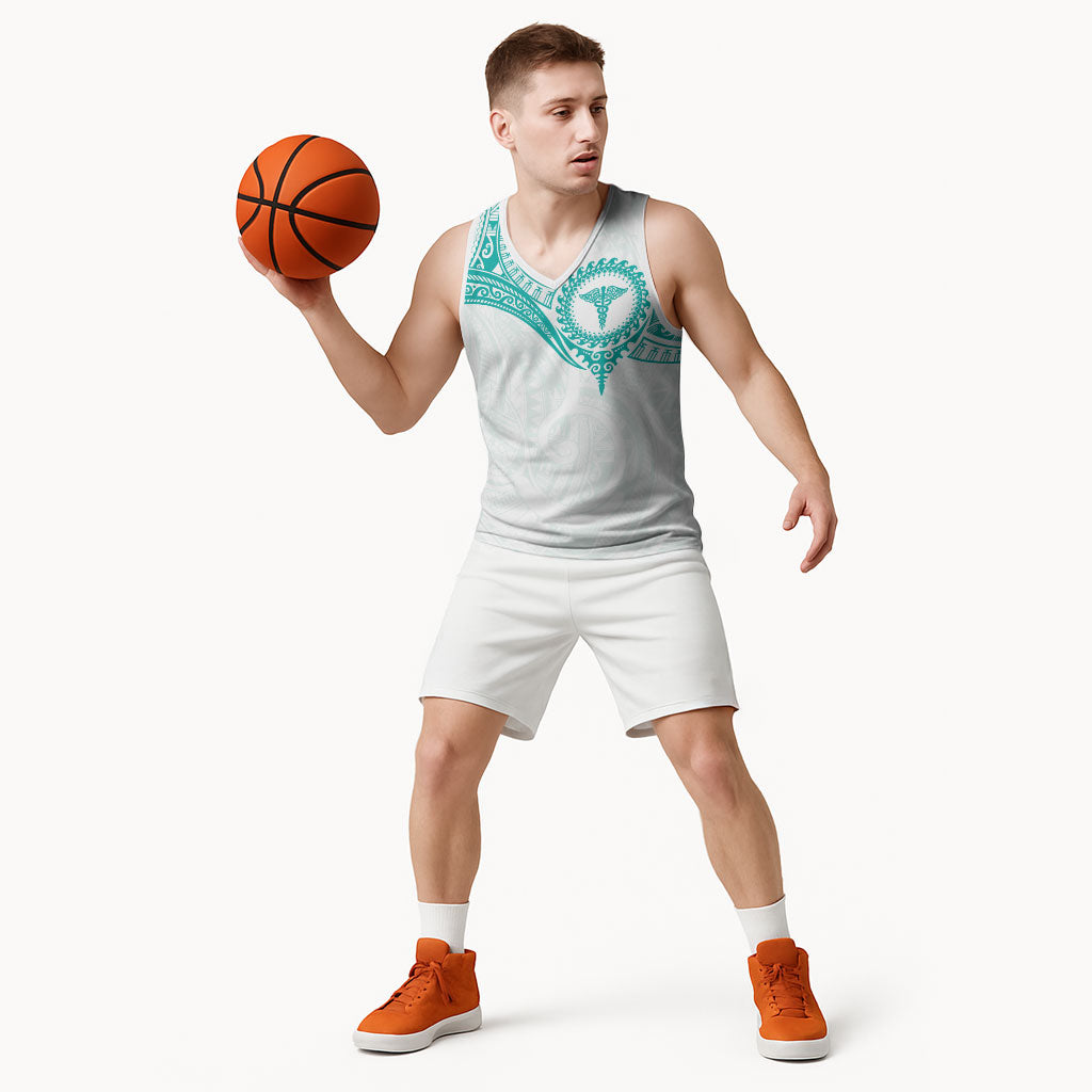 Personalised New Zealand Aotearoa Basketball Jersey Nurse Tribal Teal Version