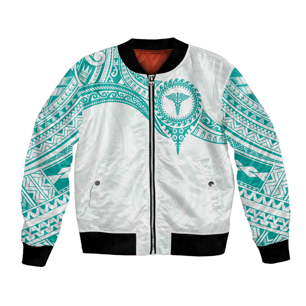 Personalised New Zealand Aotearoa Bomber Jacket Nurse Tribal Teal Version