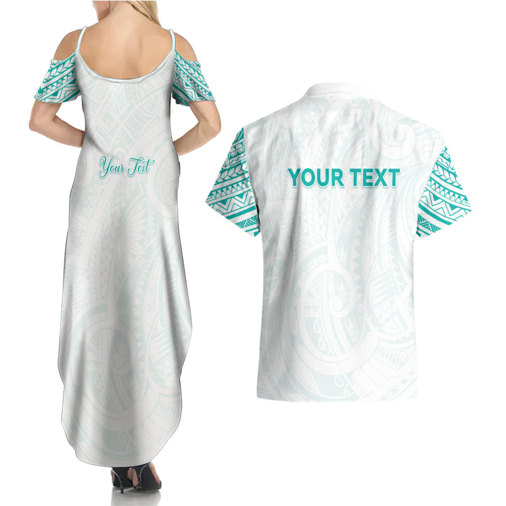 Personalised New Zealand Aotearoa Couples Matching Summer Maxi Dress and Hawaiian Shirt Nurse Tribal Teal Version
