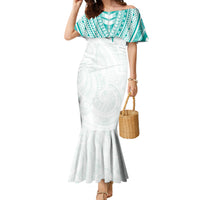 Personalised New Zealand Aotearoa Family Matching Mermaid Dress and Hawaiian Shirt Nurse Tribal Teal Version LT05 Mom's Dress Teal - Polynesian Pride
