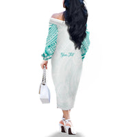 Personalised New Zealand Aotearoa Family Matching Off The Shoulder Long Sleeve Dress and Hawaiian Shirt Nurse Tribal Teal Version LT05 - Polynesian Pride
