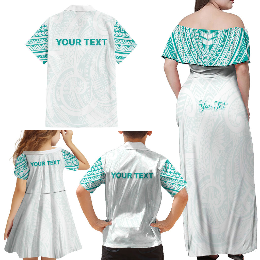 Personalised New Zealand Aotearoa Family Matching Off Shoulder Maxi Dress and Hawaiian Shirt Nurse Tribal Teal Version LT05 - Polynesian Pride