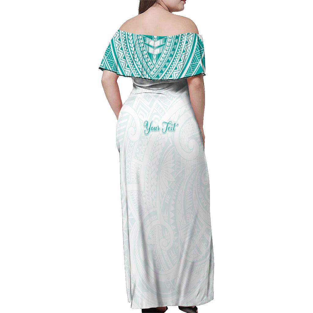 Personalised New Zealand Aotearoa Family Matching Off Shoulder Maxi Dress and Hawaiian Shirt Nurse Tribal Teal Version LT05 - Polynesian Pride