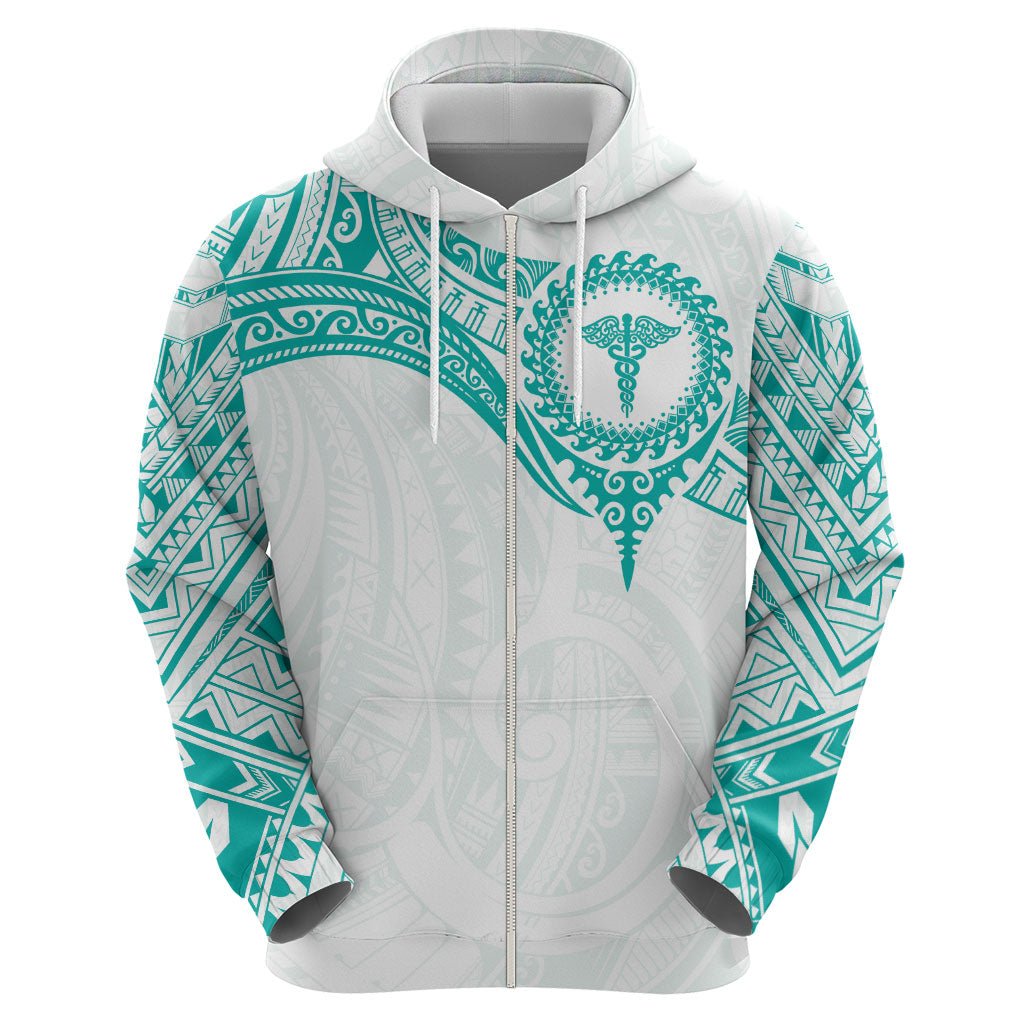 Personalised New Zealand Aotearoa Hoodie Nurse Tribal Teal Version