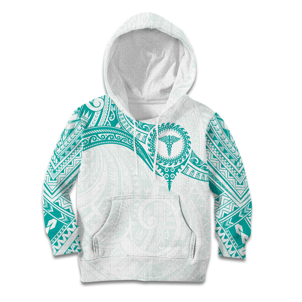 Personalised New Zealand Aotearoa Kid Hoodie Nurse Tribal Teal Version LT05 Hoodie Teal - Polynesian Pride