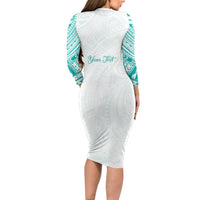 Personalised New Zealand Aotearoa Long Sleeve Bodycon Dress Nurse Tribal Teal Version LT05 - Polynesian Pride