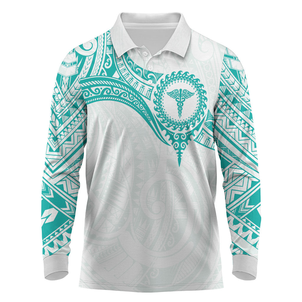 Personalised New Zealand Aotearoa Long Sleeve Polo Shirt Nurse Tribal Teal Version LT05 Teal - Polynesian Pride