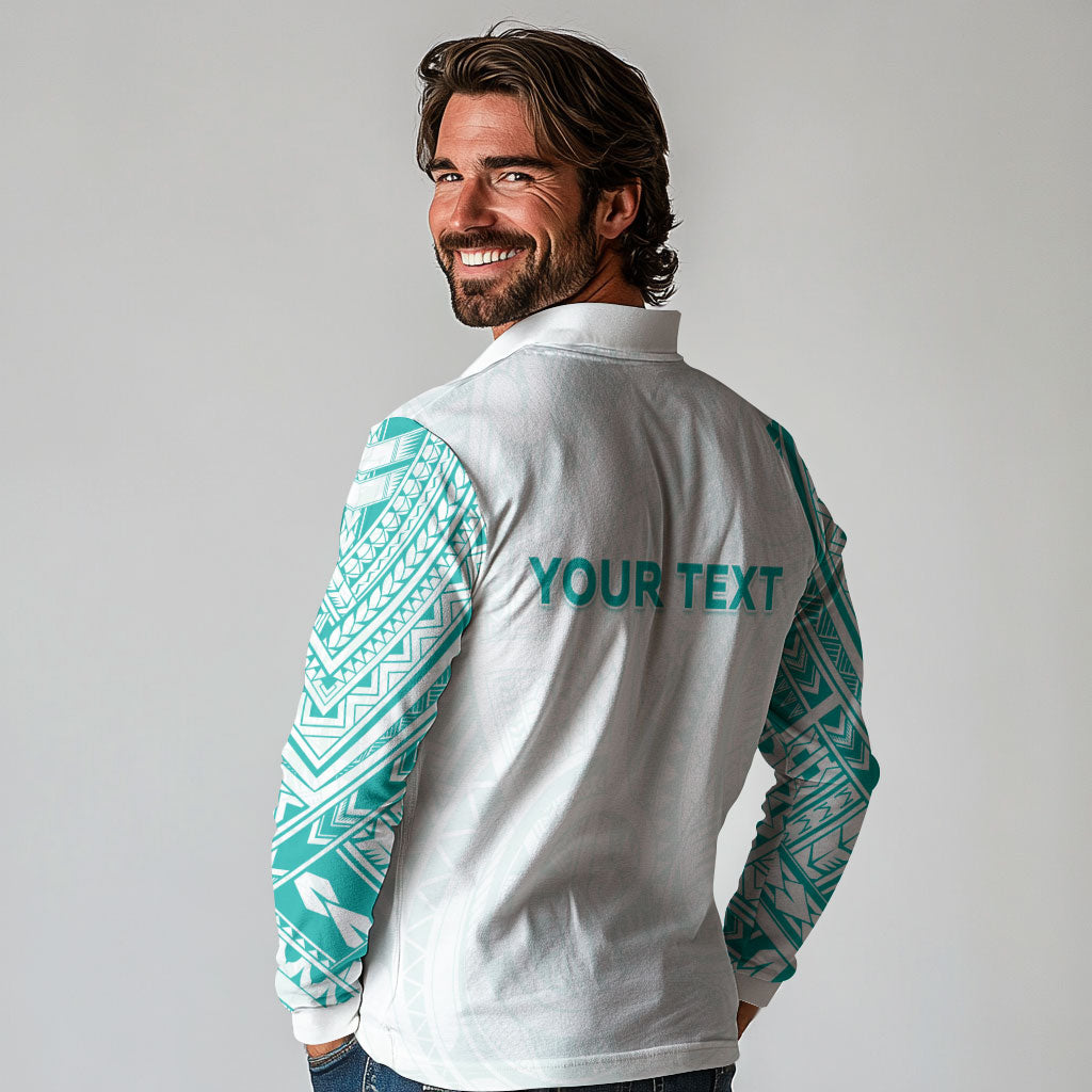 Personalised New Zealand Aotearoa Long Sleeve Polo Shirt Nurse Tribal Teal Version LT05 - Polynesian Pride