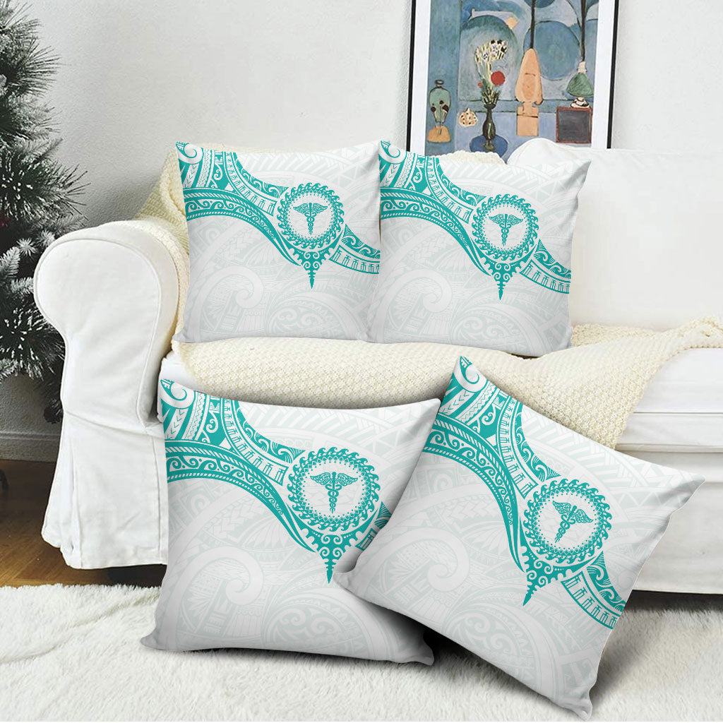 New Zealand Aotearoa Pillow Cover Nurse Tribal Teal Version
