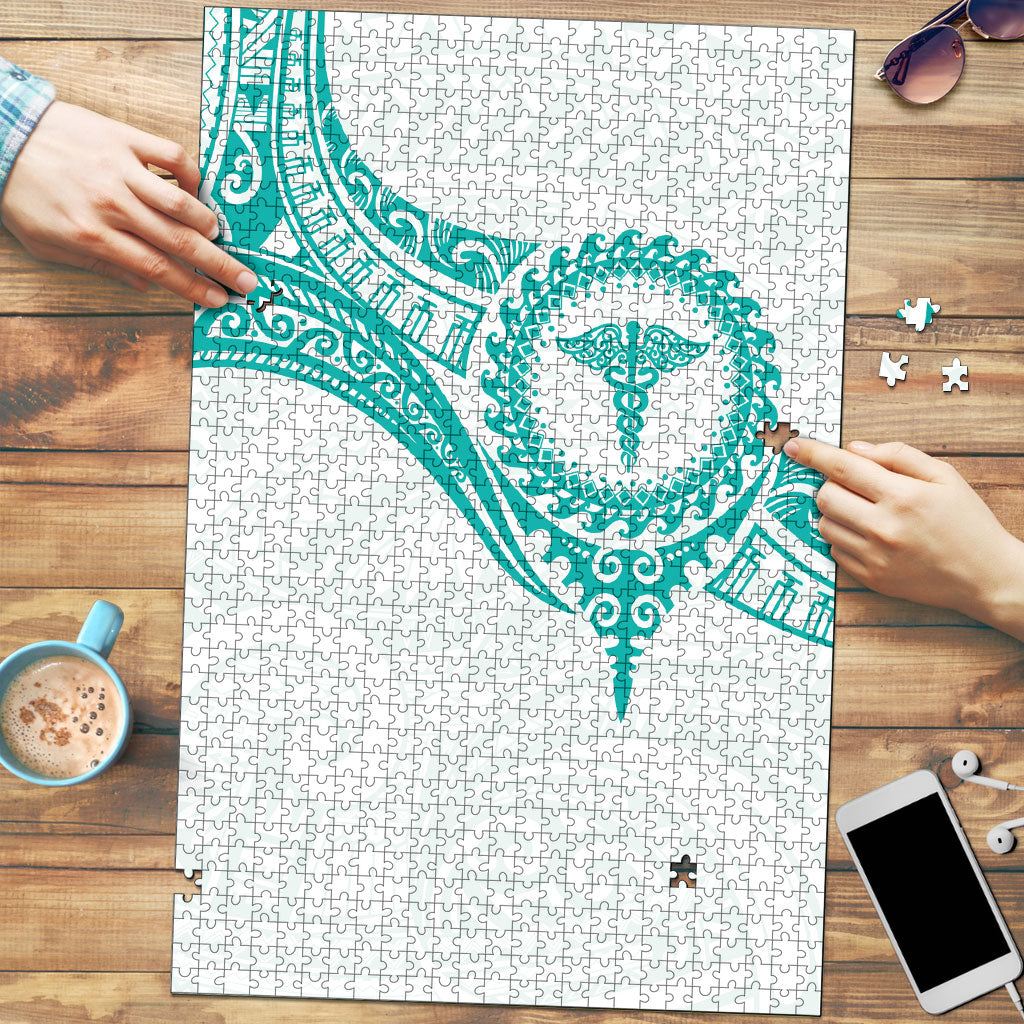 New Zealand Aotearoa Puzzle Nurse Tribal Teal Version