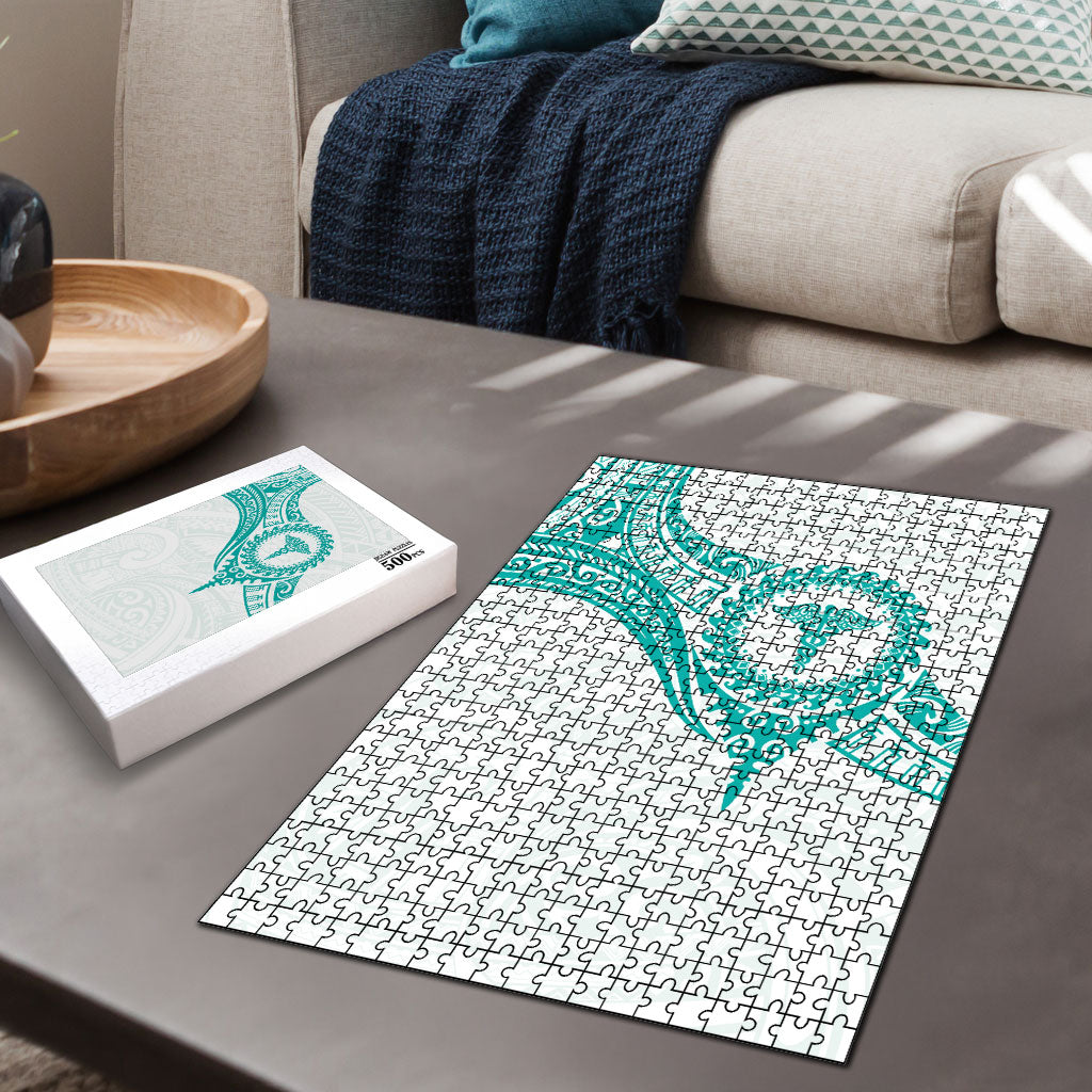 New Zealand Aotearoa Puzzle Nurse Tribal Teal Version
