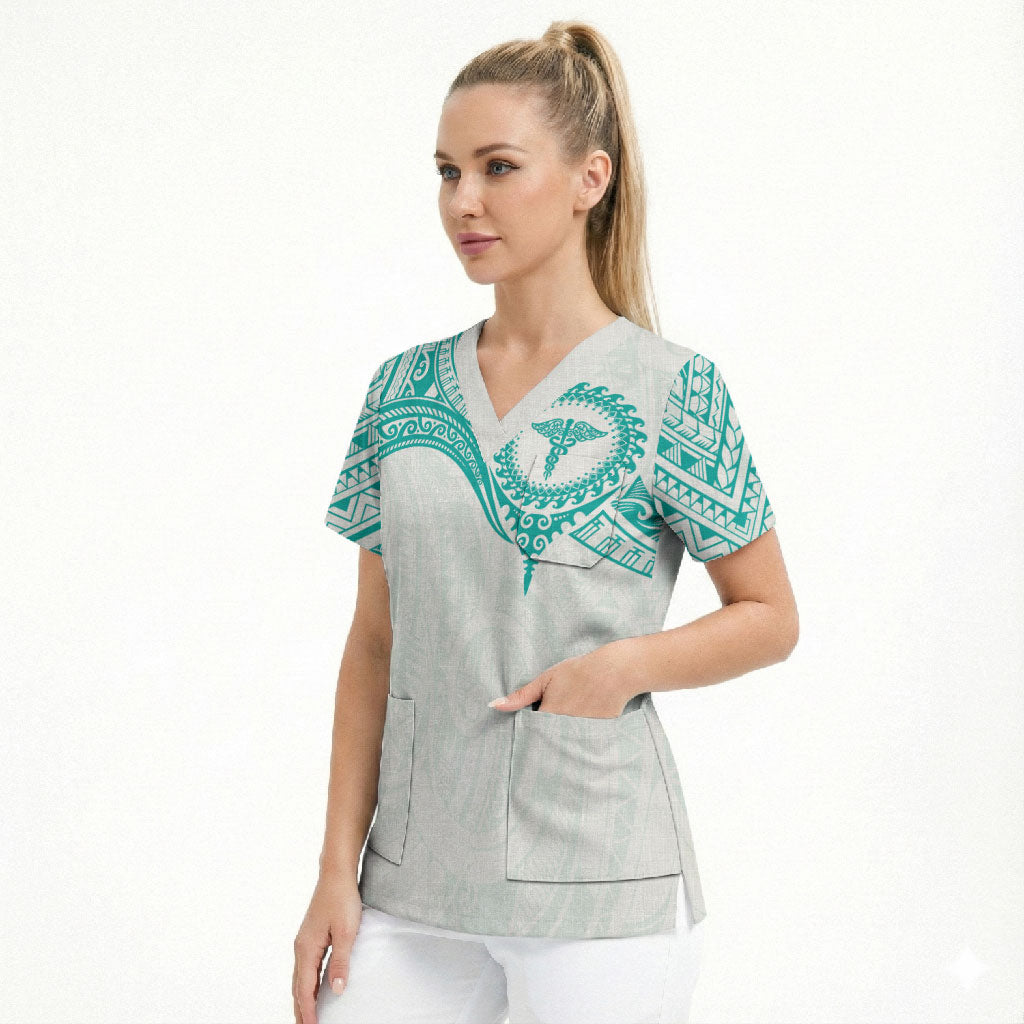 Personalised New Zealand Aotearoa Scrub Top Nurse Tribal Teal Version