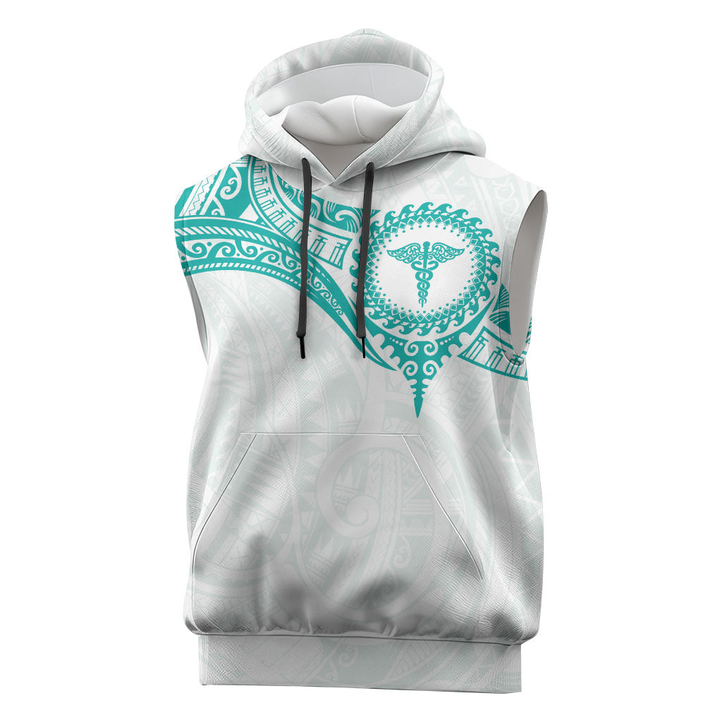 Personalised New Zealand Aotearoa Sleeveless Hoodie Nurse Tribal Teal Version LT05 Teal - Polynesian Pride