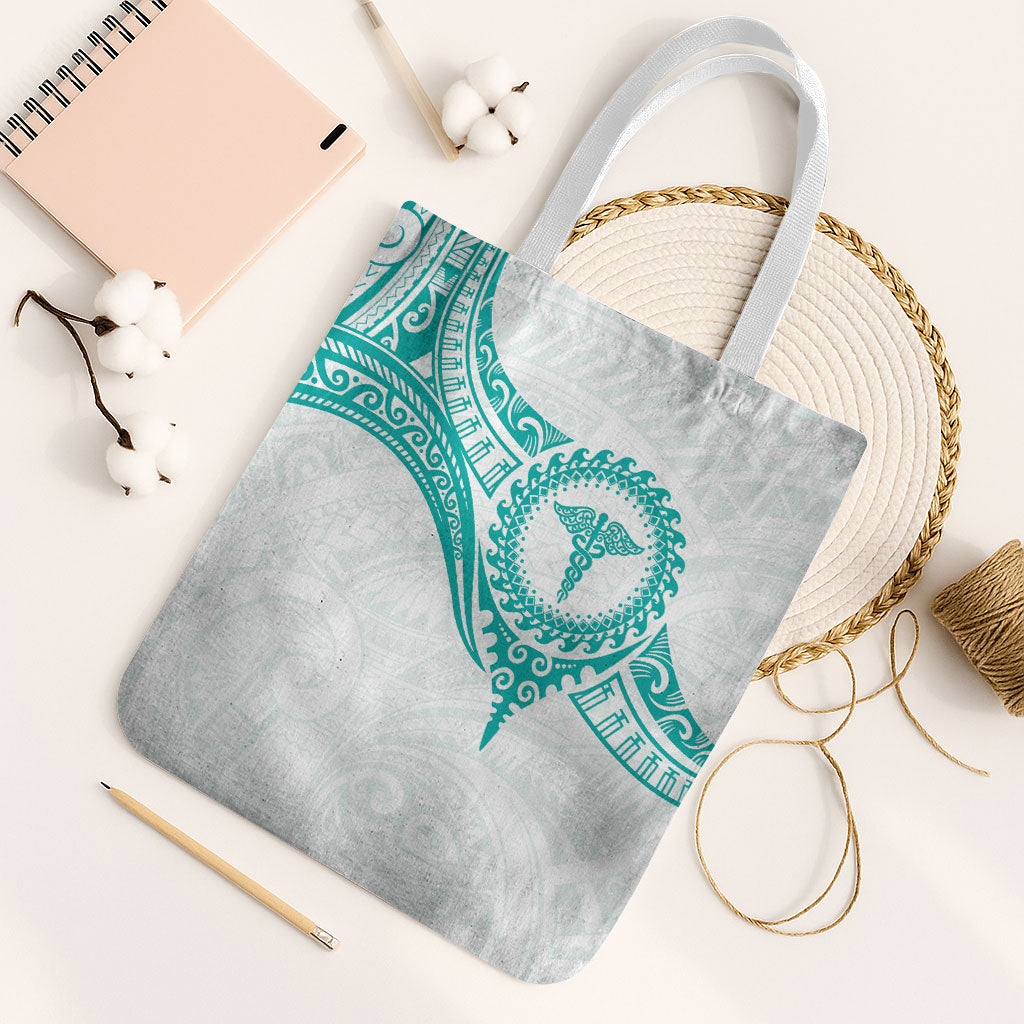 New Zealand Aotearoa Tote Bag Nurse Tribal Teal Version