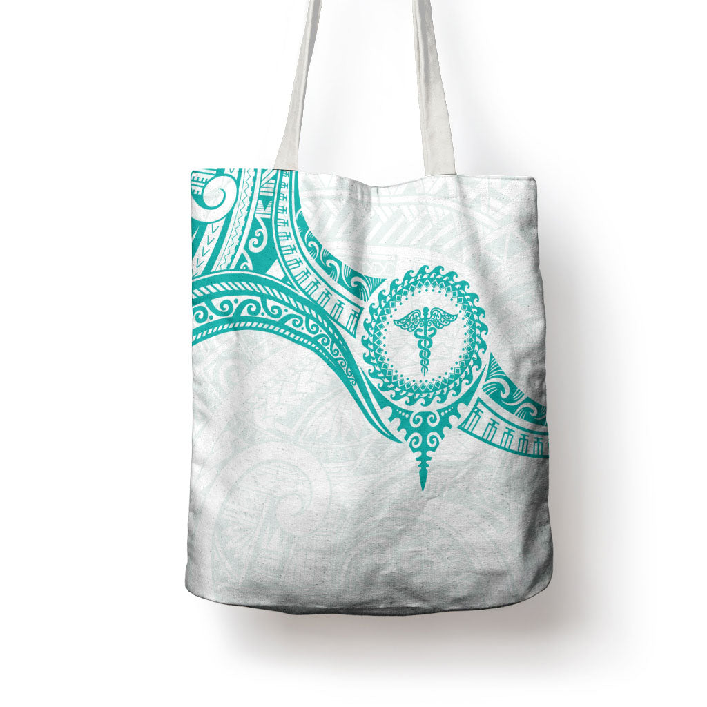 New Zealand Aotearoa Tote Bag Nurse Tribal Teal Version