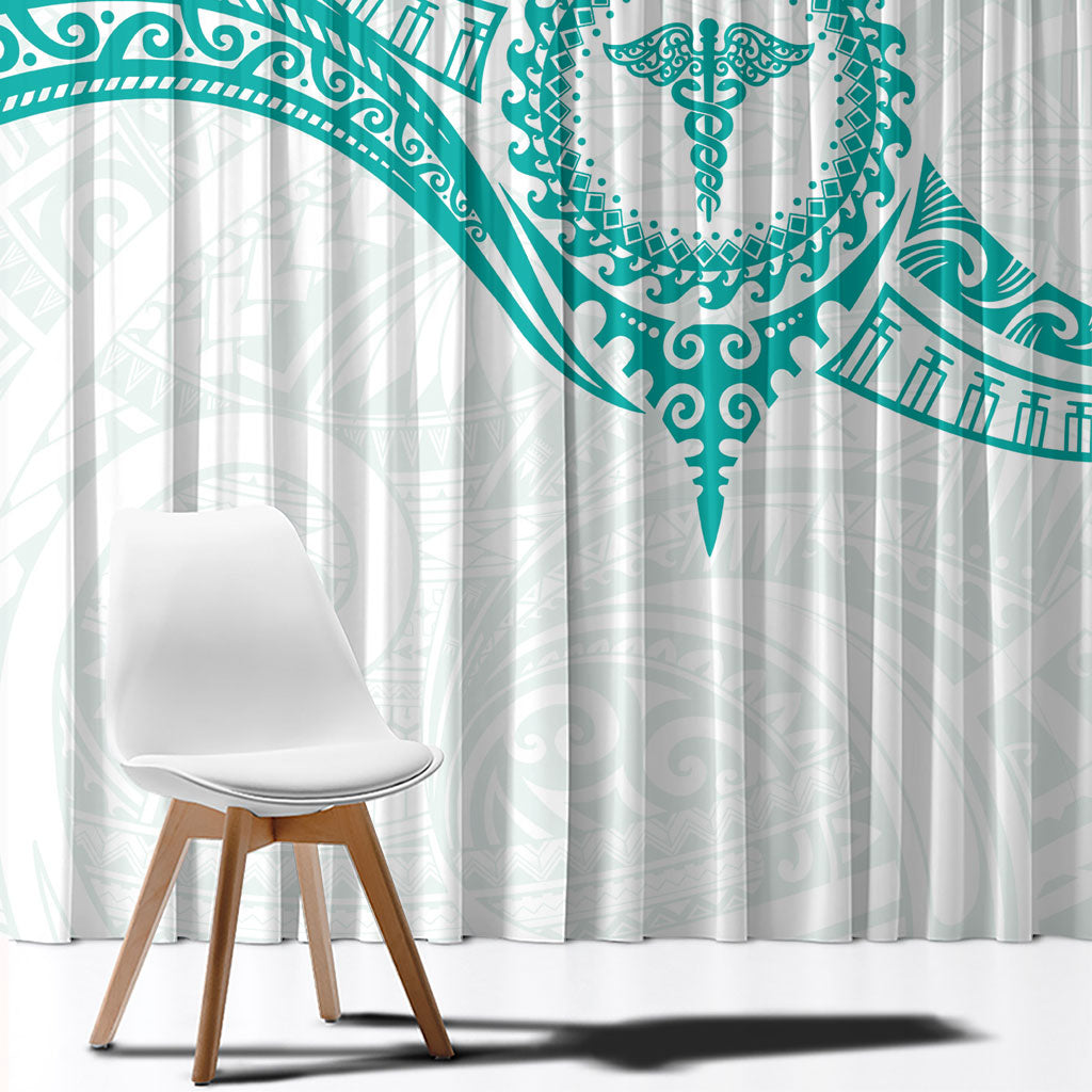 New Zealand Aotearoa Window Curtain Nurse Tribal Teal Version