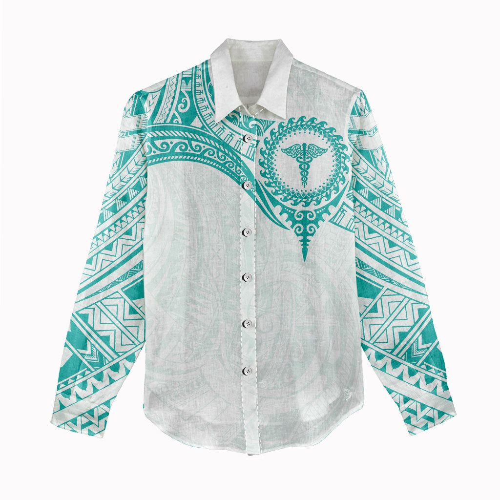 Personalised New Zealand Aotearoa Women Casual Shirt Nurse Tribal Teal Version LT05 - Polynesian Pride