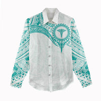 Personalised New Zealand Aotearoa Women Casual Shirt Nurse Tribal Teal Version LT05 - Polynesian Pride