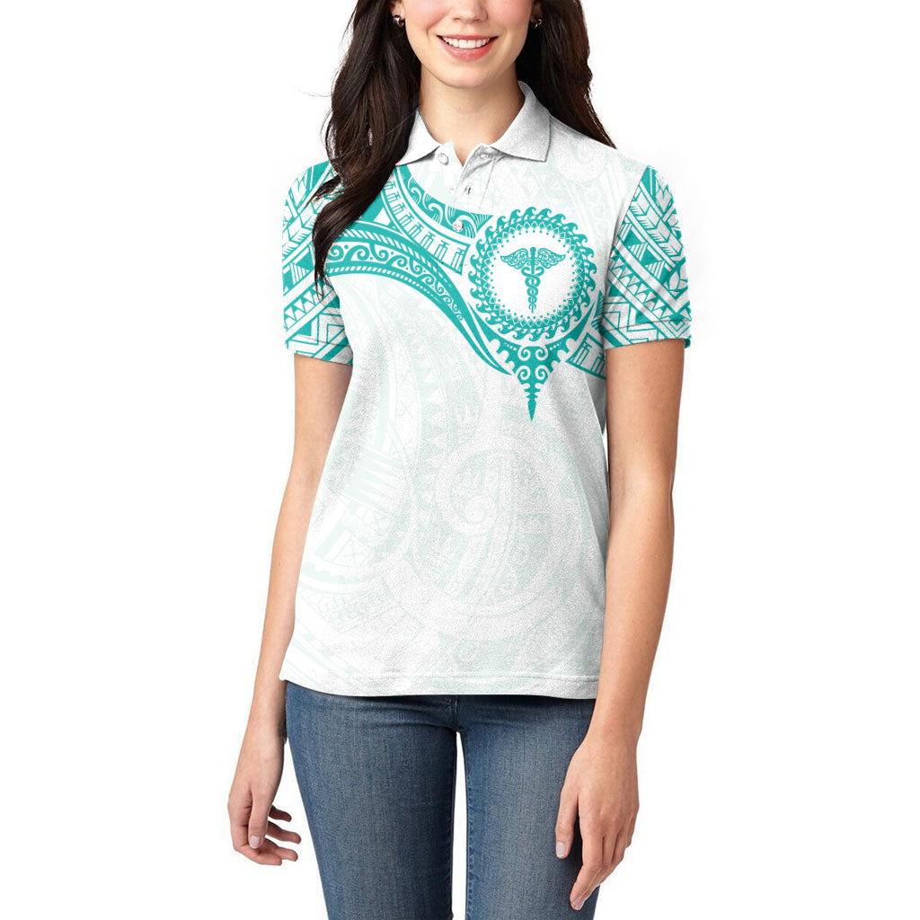 Personalised New Zealand Aotearoa Women Polo Shirt Nurse Tribal Teal Version LT05 - Polynesian Pride