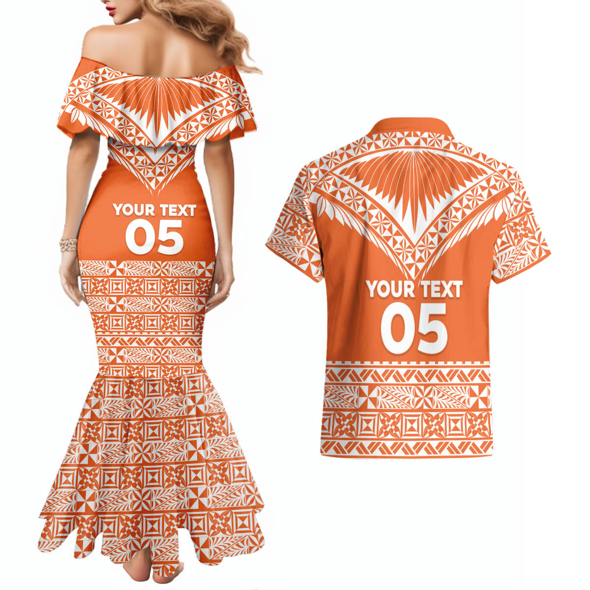 Personalised Tonga Tailulu College Couples Matching Mermaid Dress and Hawaiian Shirt Tongan Kupesi Pattern LT05 - Polynesian Pride
