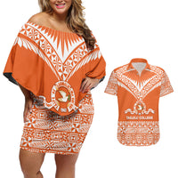 Personalised Tonga Tailulu College Couples Matching Off Shoulder Short Dress and Hawaiian Shirt Tongan Kupesi Pattern