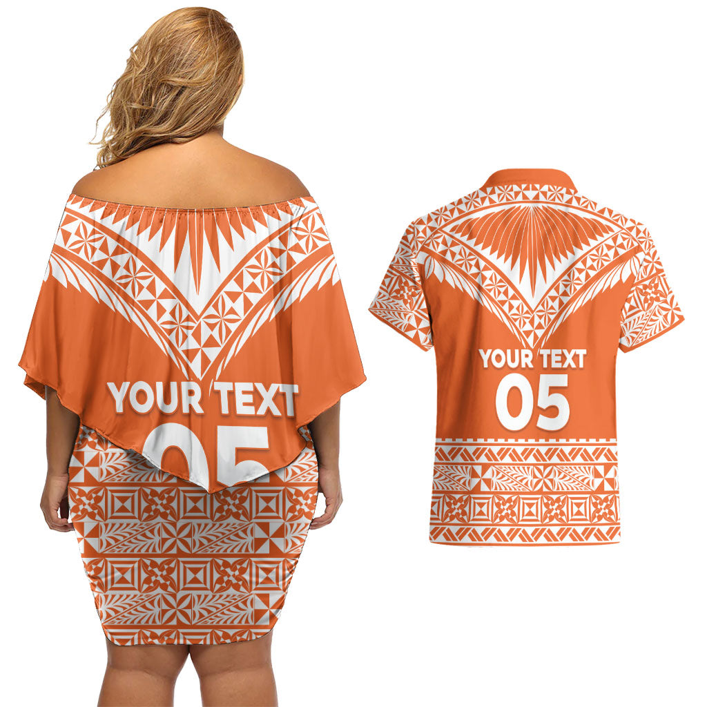 Personalised Tonga Tailulu College Couples Matching Off Shoulder Short Dress and Hawaiian Shirt Tongan Kupesi Pattern