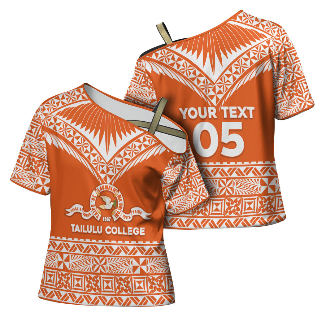 Personalised Tonga Tailulu College Cross Shoulder Shirt Tongan Kupesi Pattern LT05 - Polynesian Pride